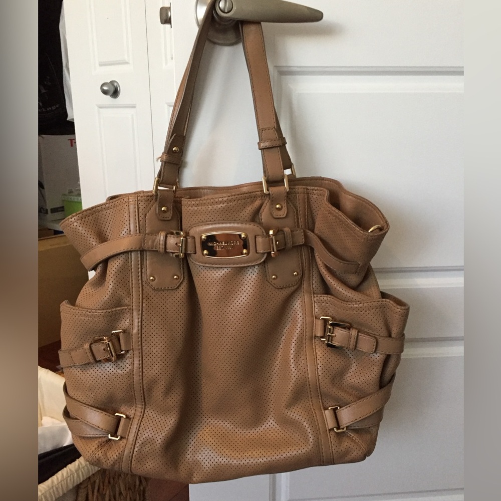 Michael Kors Tan Leather Tote with Buckle Accents